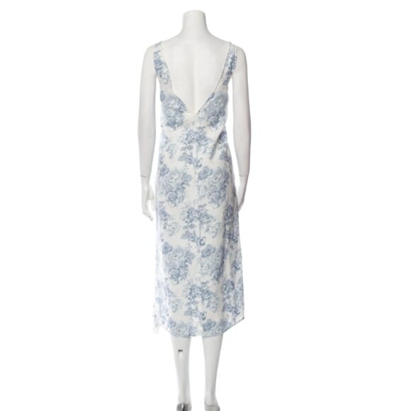 Reformation Monique Linen Midi Dress in Teacup Blue Floral size XS - Picture 4 of 5